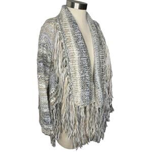 Free People Knit Fringe Chunky Cardigan Sweater Size Small Open Front Cardigan